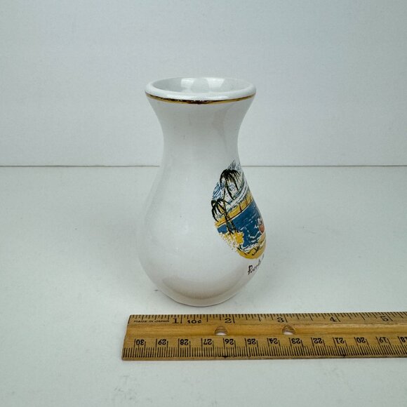 Vtg Puerto La Cruz Van Venezuela Souvenir Small Vase Ceramic Tabletop Gold Trim - Picture 7 of 13
